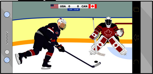 Obraz premium Hockey Match, Attack And Defense, Cartoon Illustrations