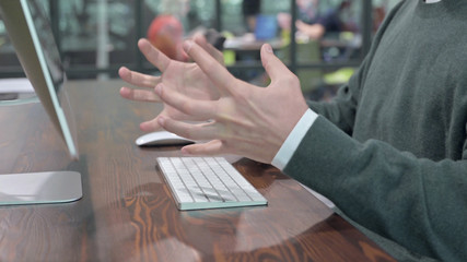 Close Up of Angry Man Hands Gesture at Work, using Keyboard