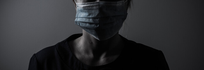 Woman get sick, woman in protective mask