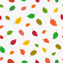 Seamless vector pattern with autumn elements. Cute colorful bright plant leaves on a white background. Creative design for printing on fabric, Wallpaper and children 's products.
