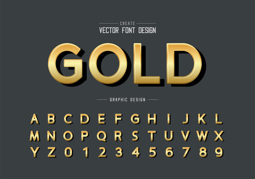 Gold font and alphabet vector, Golden design typeface and number, Graphic text