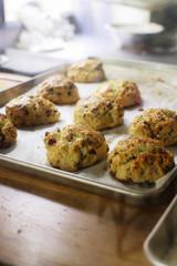 Scones on a pan, fresh from the oven