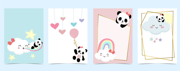 Collection of panda background set with cloud, rainbow,balloon.Editable vector illustration for website, invitation,postcard and sticker