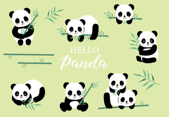 Pastel animal set with panda,bamboo illustration for sticker,postcard,birthday invitation.Editable element