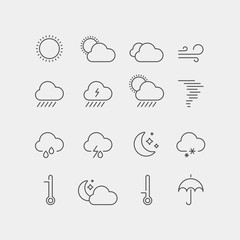 Weather flat vector icons set. Weather forecast icons