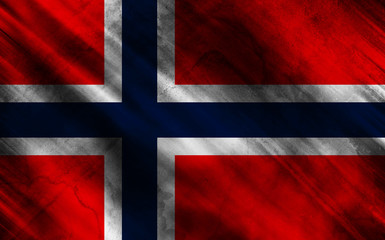Flag of Norway on old and ruined fabric