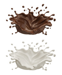 chocolate and milk splash icon isolated on background, 3d rendering Include clipping path.