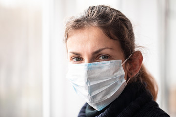 Woman with virus protection mask against pandemic of coronavirus COVID-19