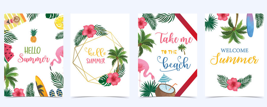 Collection of summer background set with fruit,flamingo,coconut tree.Editable vector illustration for New year invitation,postcard and website banner