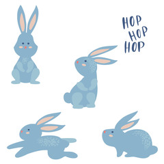 Set of a funny simple rabbit cartoon