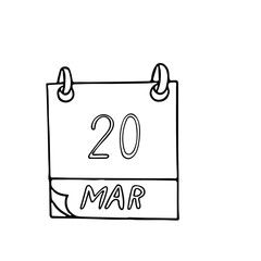 calendar hand drawn in doodle style. March 20. day, date. icon, sticker, element