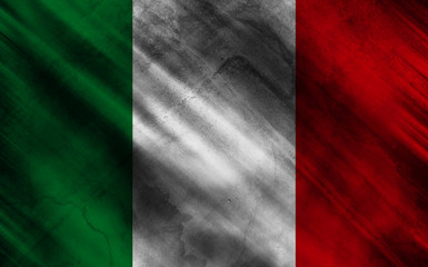 Flag of Italy on old and ruined fabric