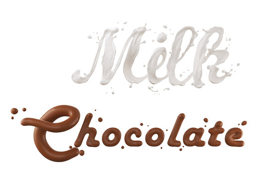 Milk and chocolate Foam, creative Handwritten font, 3d rendering.