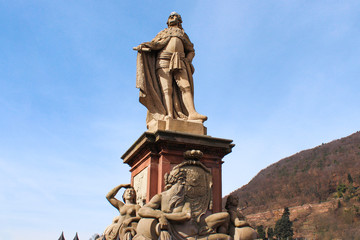 Fototapeta na wymiar Statue of Elector Carl Theodor (in german Kurfürst Carl Theodor) and Skyline Heidelberg Baden-Württemberg Germany