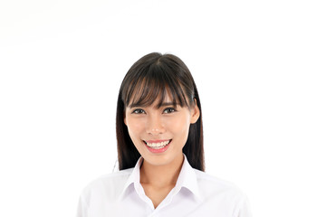 Facial Expression Young Asian woman office attire white background