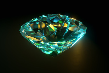 3D render photorealistic diamond isolated on a black background. Luxury concept of taming value Copy space.