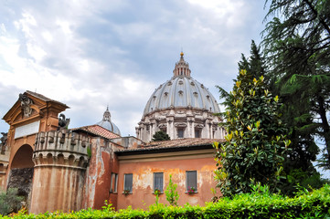 St. Peter's Cathedral dome and Vatican gardens
