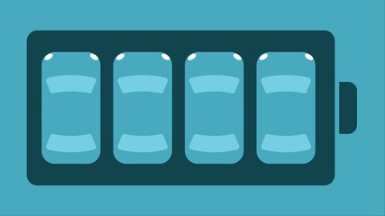 Charged battery with four cars inside. Alternative transportation conceptual looped animation.