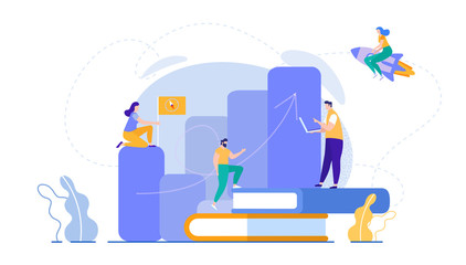 Flat Banner, Group Employees Submits Project. Group Helps Team Members to Feel Involved in Decision Making Process, Positively Affects Initiative and Creativity. Vector Illustration.