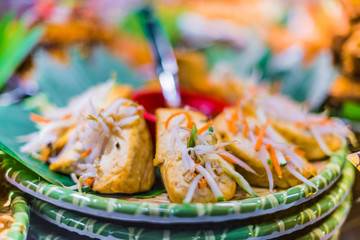 Traditional Asian food ingredients and dishes sold in a singapore restaurant