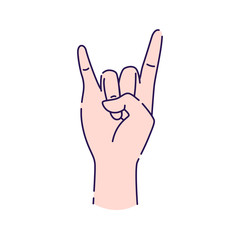 Hand showing coolness line icon. Heavy metal hand gesture. Pictogram for web page, mobile app, promo. UI UX GUI design element. Editable stroke.