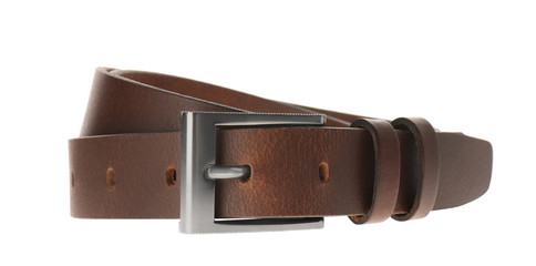 Stylish brown leather belt isolated on white