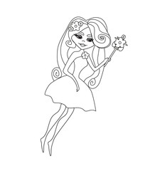 beautiful fairy character isolated from background, coloring book