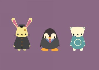 Adorable Animal Mascot Proffesions Set Bundle - Rabbit, Polar Bear, Penguin
