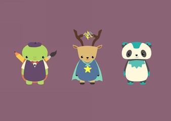 Adorable Animal Mascot Superheroes Set Bundle - Panda, Turtle, Deer