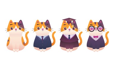 Cute Adorable Kitty Cat Professional Worker Mascot Modern Flat Illustration Character - Office Worker, Boss, Lawyer, Graduation, College, Good boy, Hipster