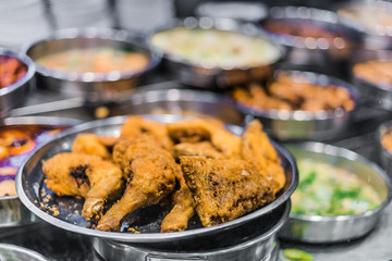 Traditional Asian food ingredients and dishes sold in a singapore restaurant