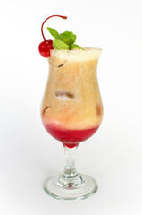 Cherry cocktail with foam in a glass on a white background