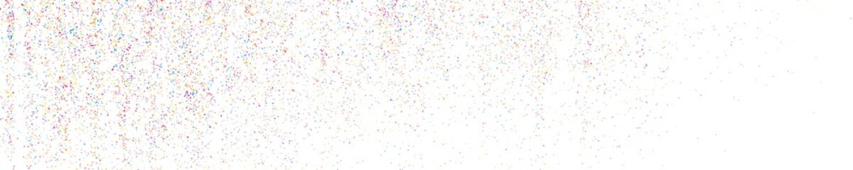 Abstract explosion of confetti. Colorful grainy texture isolated on white. Panoramic background. Colored stains and blots. Wide horizontal long banner for site. Illustration, EPS 10.  