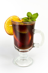 Cocktail with lemon in a glass on a white background