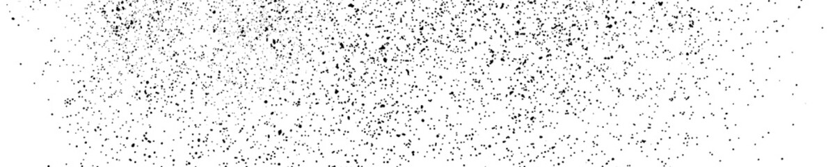 Black grainy texture isolated on white background. Dust overlay. Dark noise granules. Wide horizontal long banner for site. Vector design elements, illustration, EPS 10.