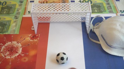 Stop, Closing of football championships and cups (Europe and Champions League) due to the pandemic Coronavirus n-cov19, flag of the Union European, Spain, France and Italy   - Powered by Adobe