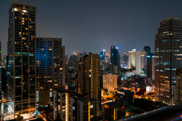 Fototapeta na wymiar Night view of Bangkok city. The calm night over the biggest town of Thailand.