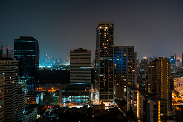 Night view of Bangkok city. The calm night over the biggest town of Thailand.