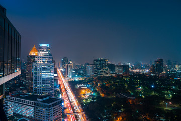 Obraz premium Night view of Bangkok city. The calm night over the biggest town of Thailand.