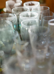 closeup of empty wine glasses of champagne