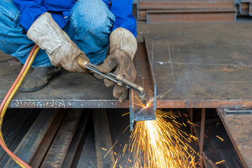 H-beam steel cutting with Hand Gas Cutting Torches.