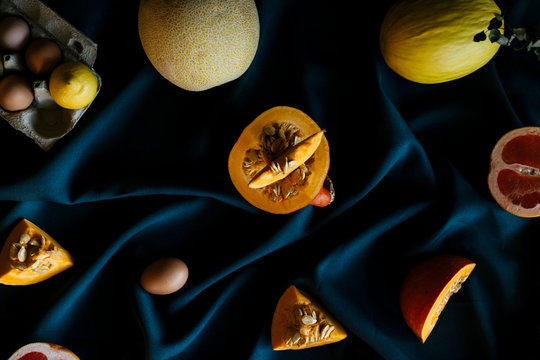 Still Life with Pumpkins, Melons, oranges and Eggs