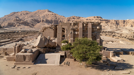 The Ramesseum is the memorial temple or mortuary temple of Pharaoh Ramesses II. It is located in the Theban necropolis in Upper Egypt, across the River Nile from the modern city of Luxor. Egypt.