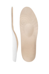 Isolated orthopedic insole on a white background. Treatment and prevention of flat feet and foot diseases. Foot care, comfort for the feet. Wear comfortable shoes. Medical insoles.