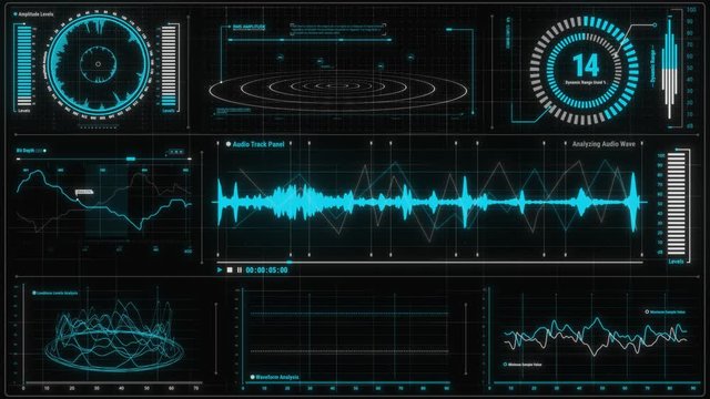 Audio HUD Interface Voice Recording Waveform Analysis - Blue UI Futuristic Screen VFX Element