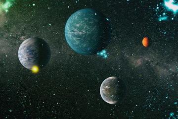 Colorful night sky space. Nebula and galaxies in space. Astronomy concept background. Elements of...