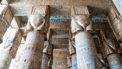 Fototapeta na wymiar Dendera temple or Temple of Hathor. Egypt. Dendera, Denderah, is a small town in Egypt. Dendera Temple complex, one of the best-preserved temple sites from ancient Upper Egypt.