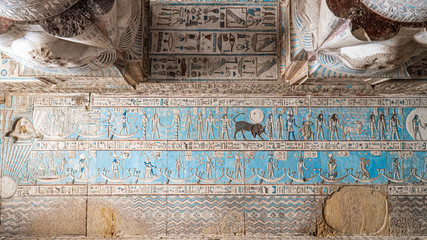 Dendera temple or Temple of Hathor. Egypt. Dendera, Denderah, is a small town in Egypt. Dendera Temple complex, one of the best-preserved temple sites from ancient Upper Egypt.