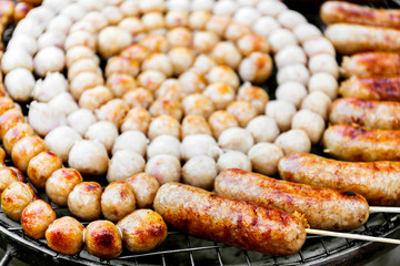 Grilled Northeastern Thai sausage at street food market