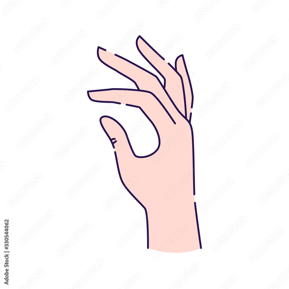 Poster normal human hand line color icon. make fingers up gesture sketch element. pictogram for web page, m